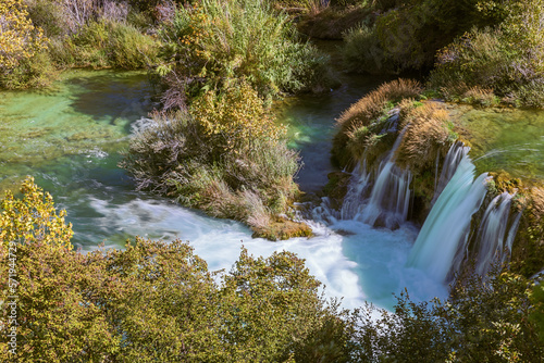 Close up of a small waterfall on the Krka river in the Krka National Park