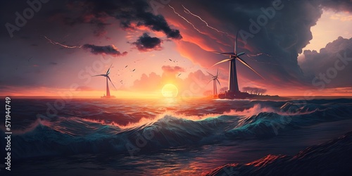 Wind turbines as solution for renewable energy? Concept art