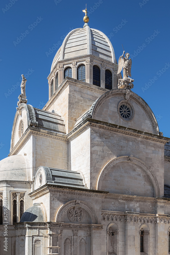 The dome of the Cathedral of St. James, triple-nave Catholic basilica in Sibenik