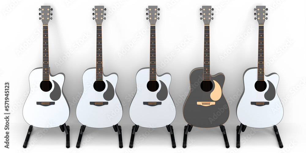 Fototapeta premium Set of acoustic guitar isolated on white background.