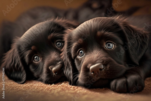 Two puppies on the floor generated with AI