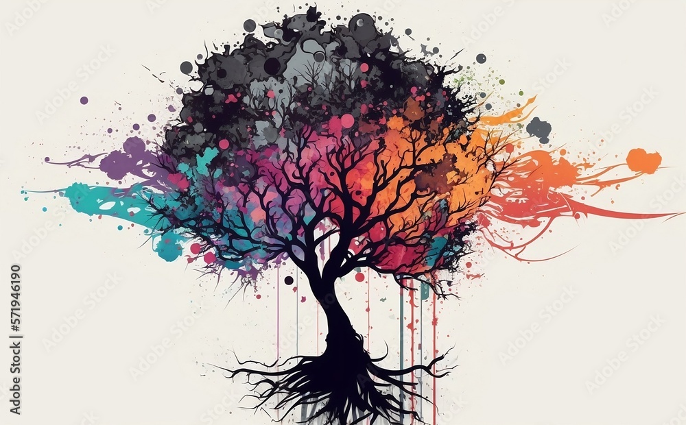 Tree on an abstract watercolor background. Generative AI technology. Tree on an abstract watercolor background. Generative AI technology.