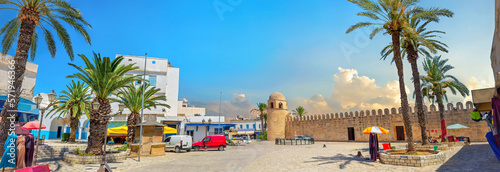 Bazar square with medieval fortress wall of Ribat in Sousse. Tunisia, North Africa photo