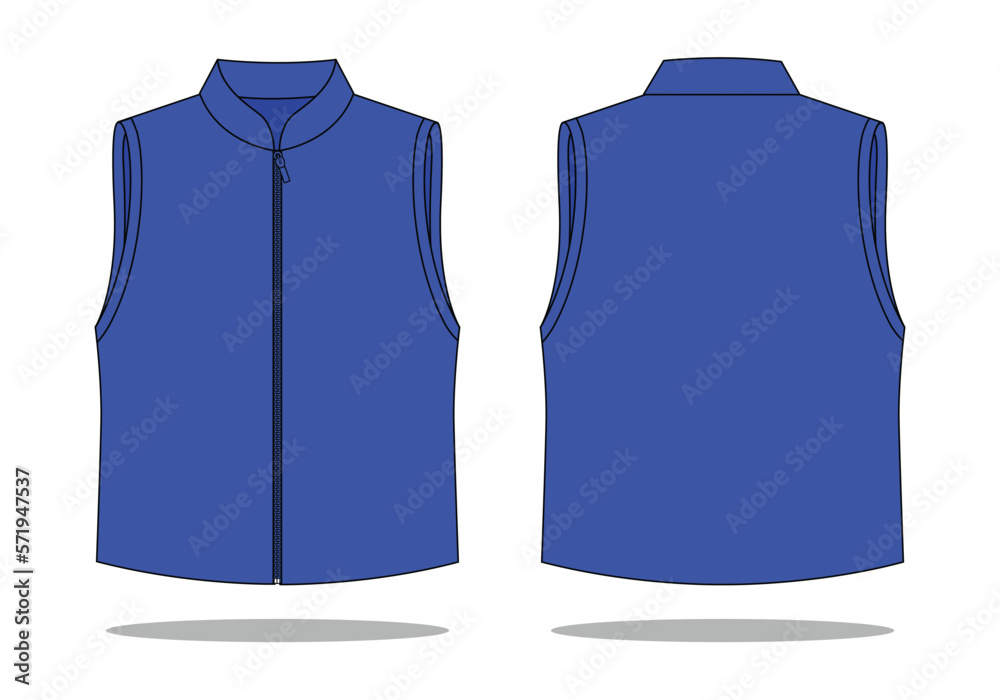 Blank Blue Vest Template On White Background.Front And Back View