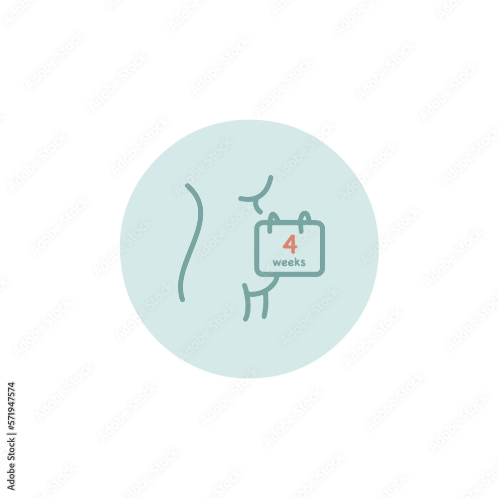 4 weeks pregnant sign. First trimester. Fourth week of pregnancy symbol woman body with calendar 4 weeks pregnant sign. First trimester. Fourth week of pregnancy symbol woman body with calendar