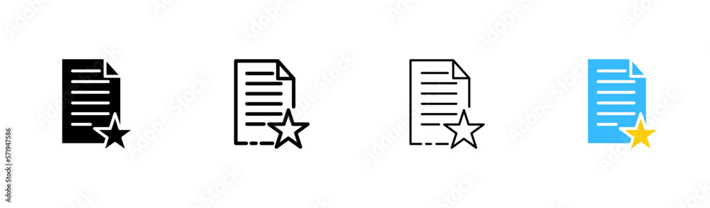 Document with star line icon. Important, button, favorites, mark as important, select, feedback, selected. File management concept. Vector icon in line, black and colorful style on white background Document with star line icon. Important, button, favorites, mark as important, select, feedback, selected. File management concept. Vector icon in line, black and colorful style on white background