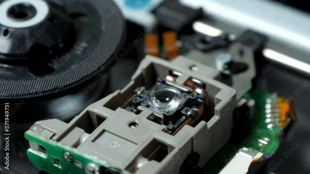 Close up of CD-rom inside, no disk with working laser Close up of CD-rom inside, no disk with working laser