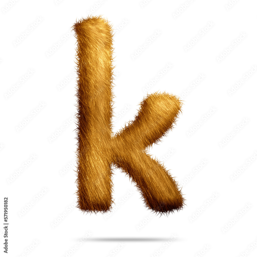 Small alphabet letter k design with golden fur texture Small alphabet letter k design with golden fur texture