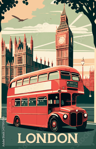 Платно vintage-style tourism poster promoting London as a must-visit destination