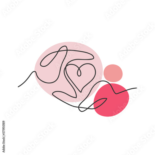 Heart in hands  one line drawing  love symbol  holiday card