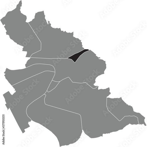 Black flat blank highlighted location map of the ÖSTERREICHER KOLONIE BOROUGH inside gray administrative map of ASCHAFFENBURG, Germany