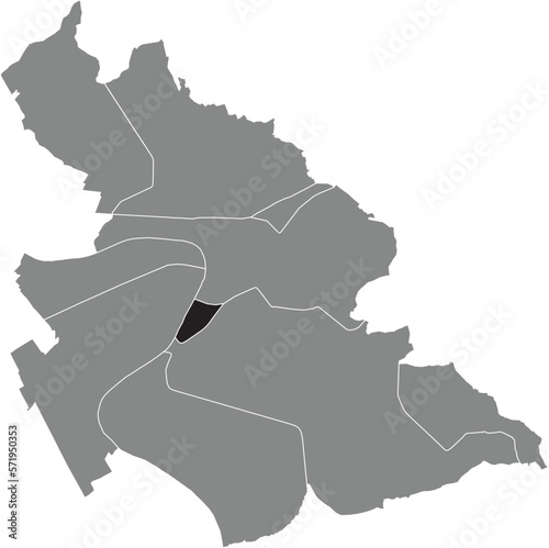 Black flat blank highlighted location map of the OBERNAUER KOLONIE BOROUGH inside gray administrative map of ASCHAFFENBURG, Germany