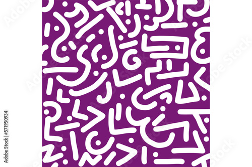 Abstract Hand draw Geometric Memphis Pattern with Purple Bakground