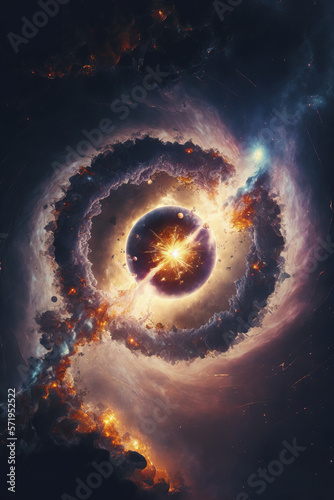 epic shot of planets and asteroids in nebulae. Generative AI