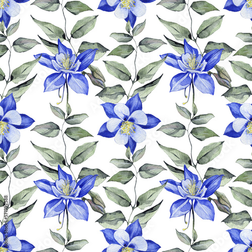 Seamless Watercolor Blue Star Flowers Pattern With Transparent Background