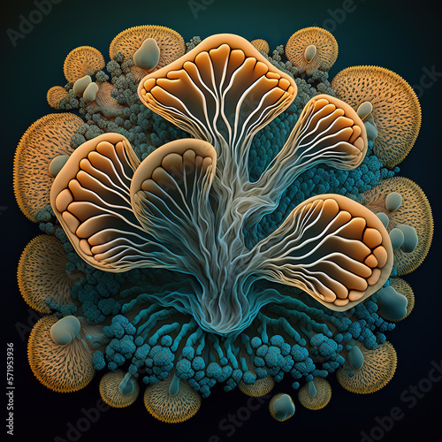 Mycelium fungus structure on black background