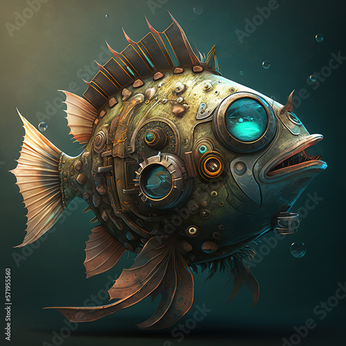 Steampunk Iron Fish on dark background