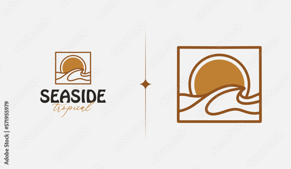 Sunset Wave Seaside monoline. Universal creative premium symbol. Vector sign icon logo template. Vector illustration Sunset Wave Seaside monoline. Universal creative premium symbol. Vector sign icon logo template. Vector illustration