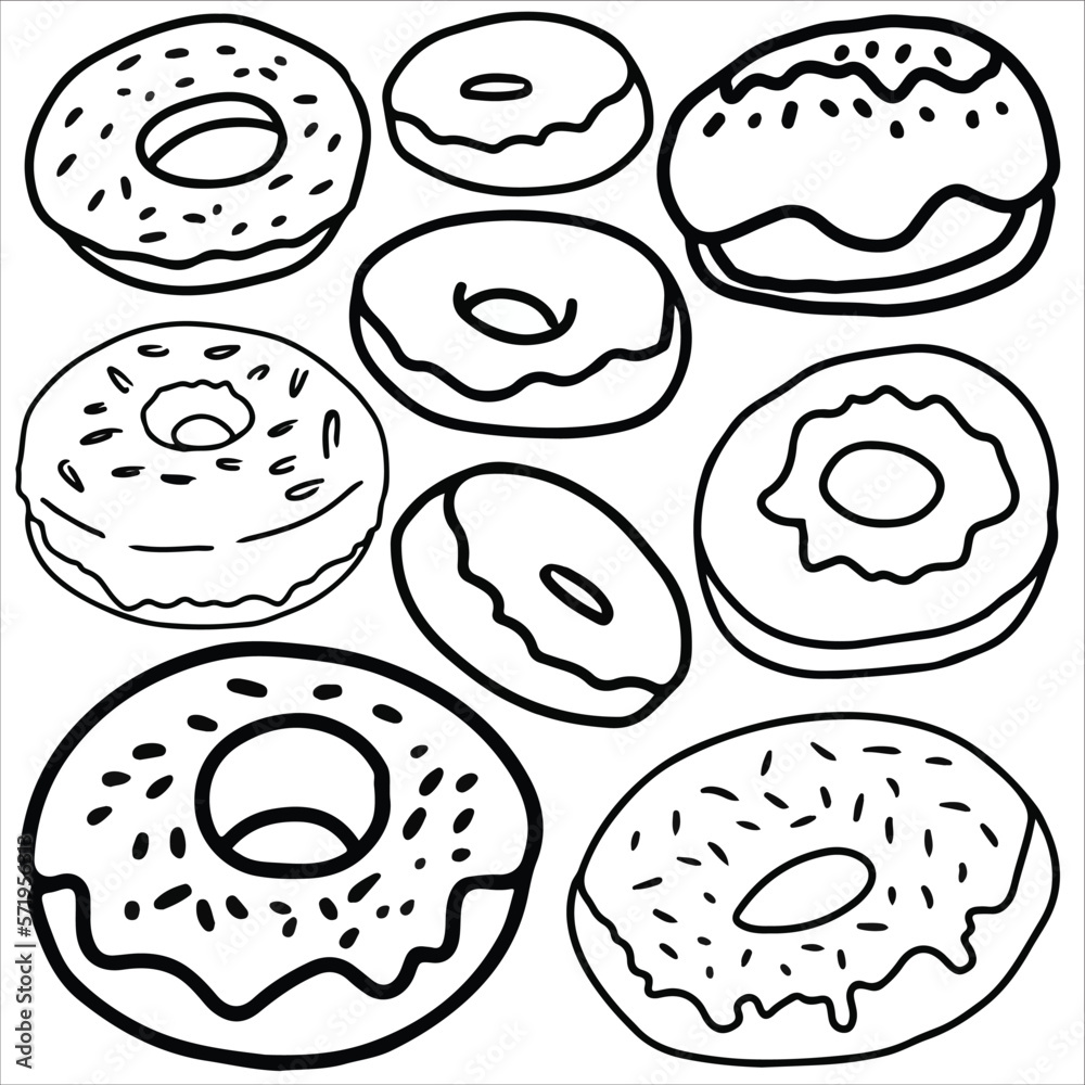 Doughnut doodle icon set vector illustration, suitable for logo, icon, sticker pack and graphic design elements