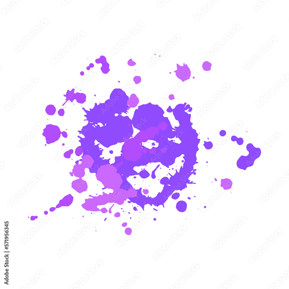 Purple creative banner made from paint splatter. Design element in abstract style with multicolored spots and splashes.