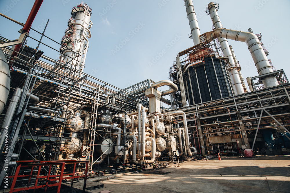 Fototapeta premium Scene afternoon of tank oil refinery plant tower and column tank oil