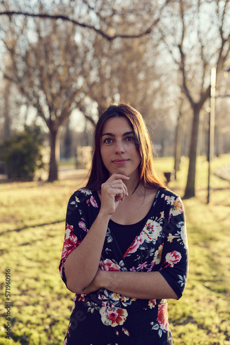 Hairy young woman portrait in the park