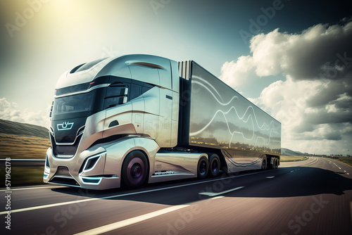 The future of electric autonomous freight transport. running fast on the highway. generative AI digital illustration