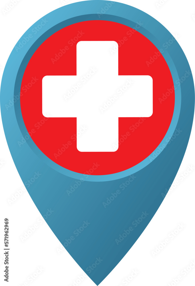 Map pointer icon with cross first aid sign. Vector Map pointer icon with cross first aid sign. Vector