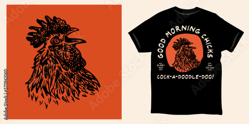 Rooster good morning chick t shirt textured design