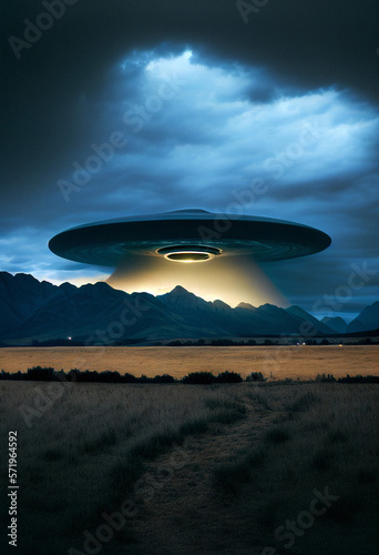 UFO Hovers Over Mountain Landscape - Generative Ai © Ai Inspire