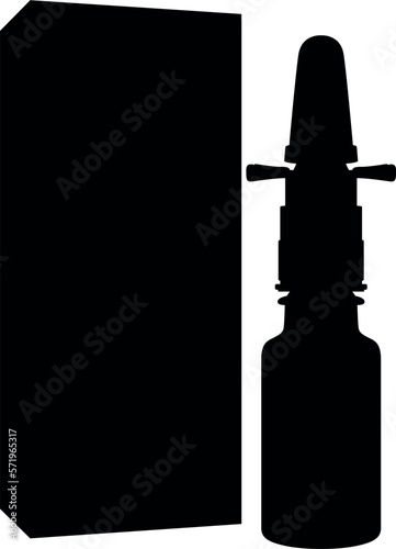 Nasal spray bottle, nasal spray for colds and seasonal allergies. Aerosol spray pump packaging drug. Drug spray for the nose. detailed realistic silhouette