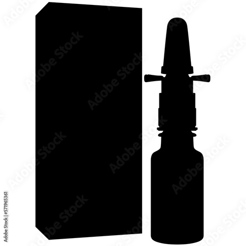 Nasal spray bottle, nasal spray for colds and seasonal allergies. Aerosol spray pump packaging drug. Drug spray for the nose. detailed realistic silhouette