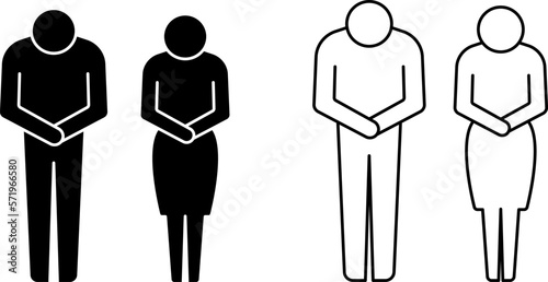 Japanese greetings bowing men's and women's vector illustration. Business image