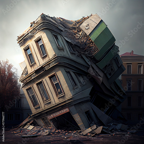 destroyed houses after earthquake. Generative Ai