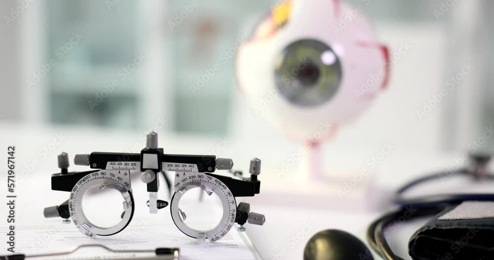 Glasses with corrective lenses and ophthalmologist and ophthalmology
