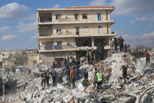 Fototapeta Naklejka Na Ścianę i Meble -  Turkey and Syria earthquake. Ruined houses after a strong earthquake.