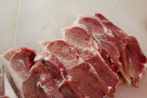 Fresh pork, lamb and beef meat on butchery