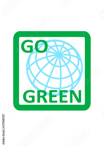 icon mit grünem rahmen, einer stilisierten weltkugel und dem schriftzug "GO GREEN"
