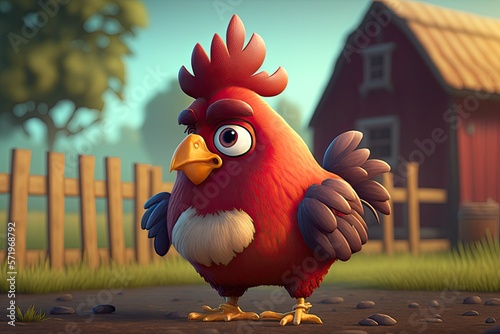 Fototapete Cute Cartoon Rooster on on a Farm (Created with Generative AI)