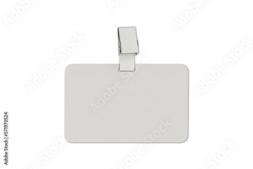 Blank white plastic badge mockup isolated on white background. 3d rendering.