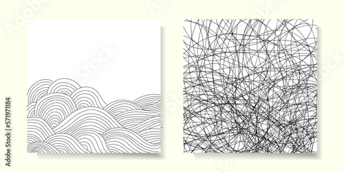 Set of abstract hand drawing, line art, outline, doodles, waves, grunge pattern vector illustration background.