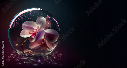 a beautiful orchid flower swimming in translucent water generative ai