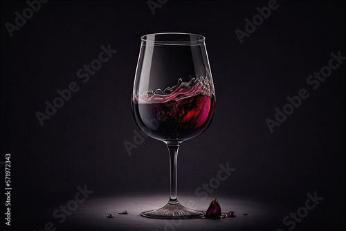 Calice di vino rosso in vetro su fondo scuro e luce soffusa photo
