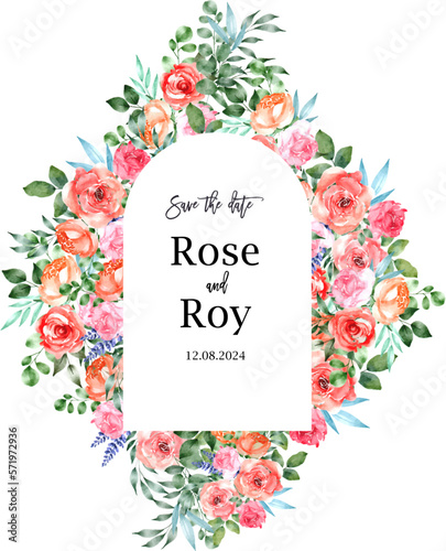rose watercolor wedding invitation template