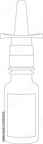 Nasal spray bottle, nasal spray for colds and seasonal allergies. Aerosol spray pump packaging drug. Drug spray for the nose. sketch drawing, contour lines drawn