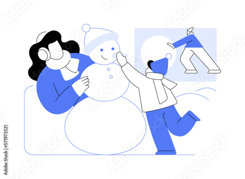 Building a snowman abstract concept vector illustration.