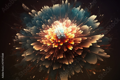  beautiful burst of flower petals in a variety of colors, seemingly exploding from the center of the image. Generative AI