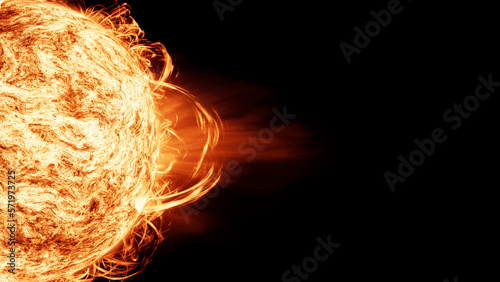 Plasma flash on the surface of a star. Solar prominence or solar flare and magnetic storms with Copy space