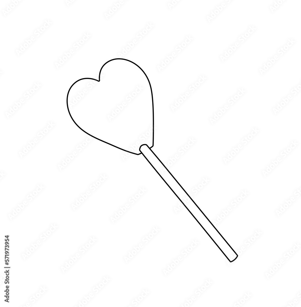 Vector isolated one single heart shape lolly pop candy on a stick colorless black and white contour line easy drawing Vector isolated one single heart shape lolly pop candy on a stick colorless black and white contour line easy drawing