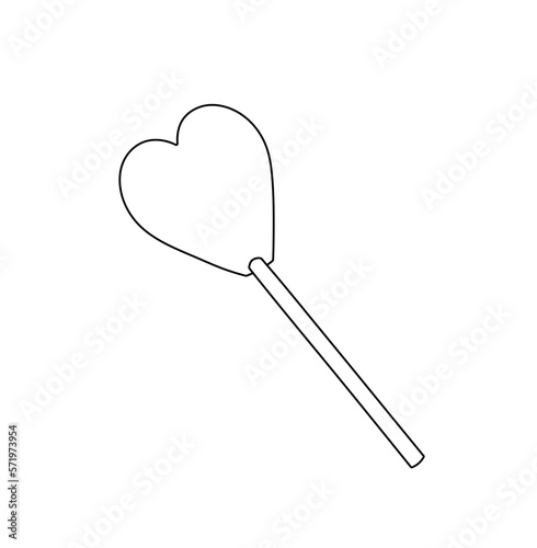 Vector isolated one single heart shape lolly pop candy on a stick colorless black and white contour line easy drawing © MariMuz